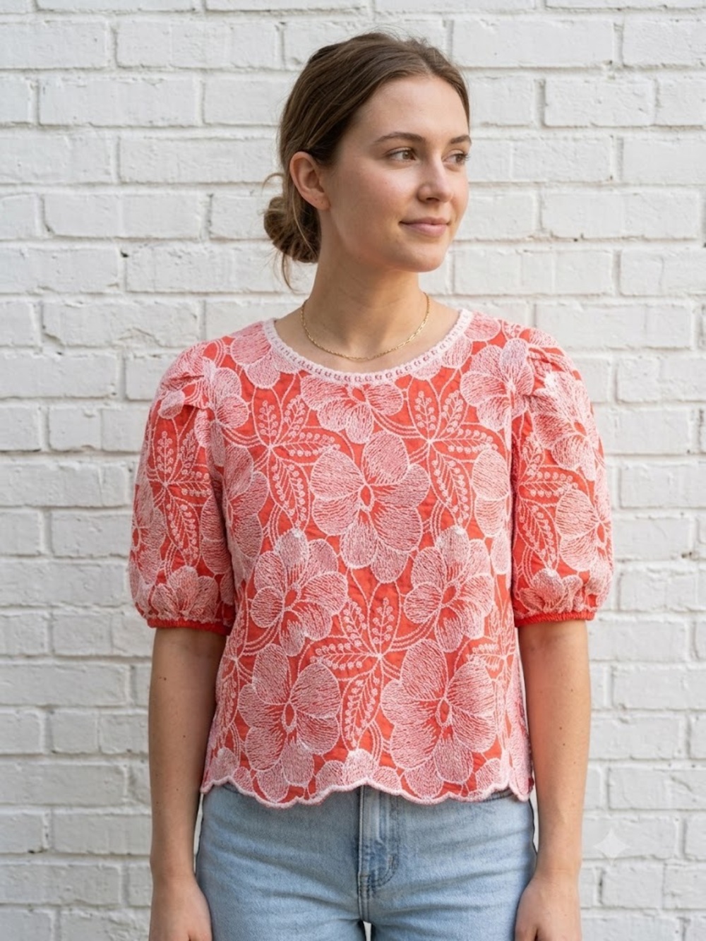 Solitaire Anthropologie Boho Cottagecore Embroidered Floral Blouse Large